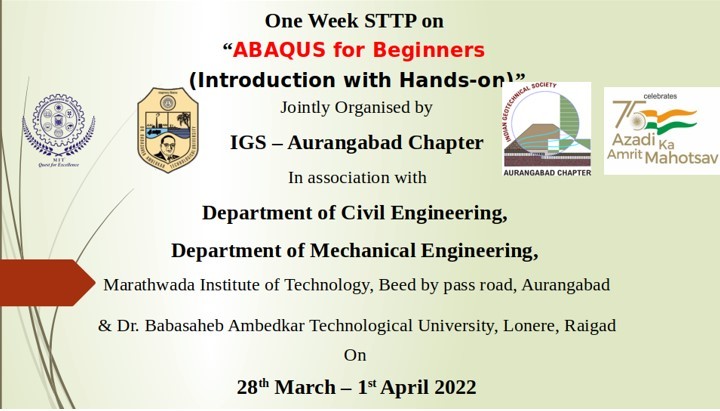 One Week online STTP on “ABAQUS for Beginners (Introduction with Hands-on)”