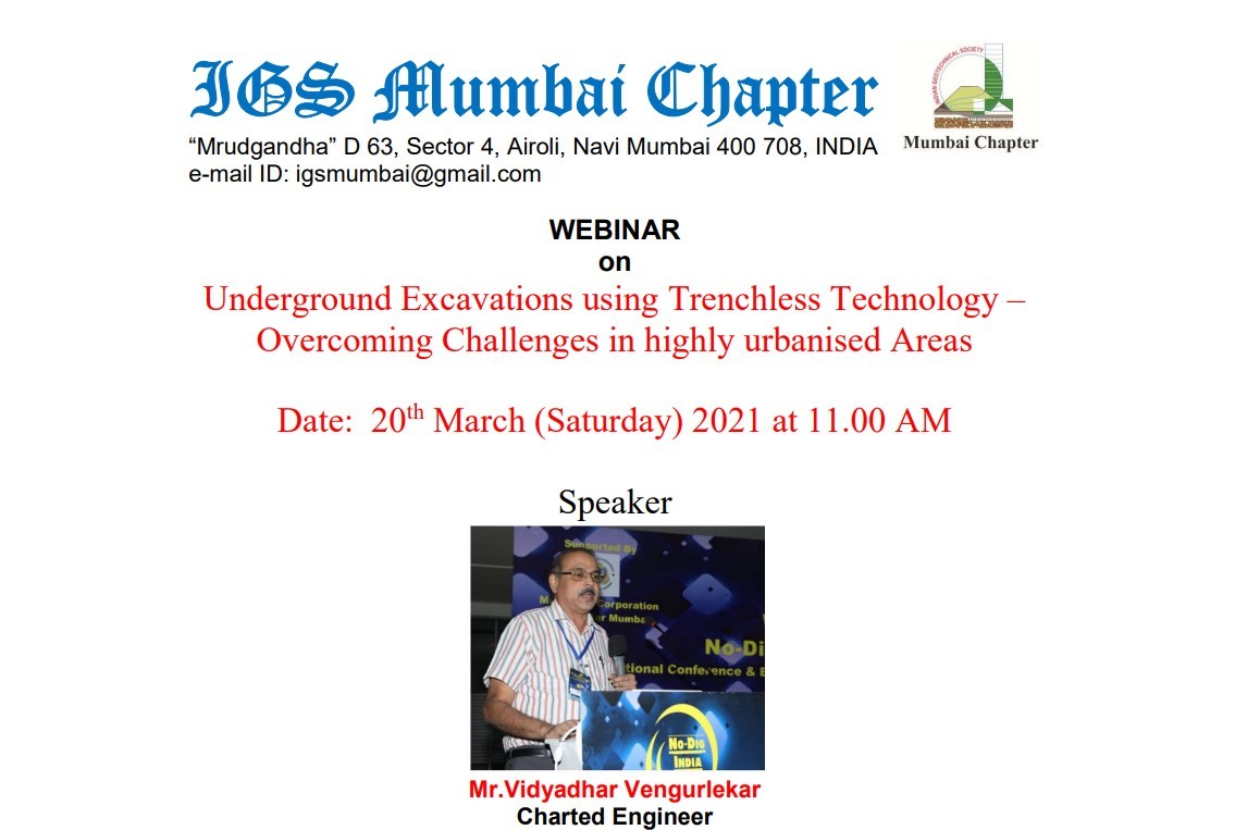 WEBINAR  on  Underground Excavations using Trenchless Technology –  Overcoming Challenges in highly urbanised Areas