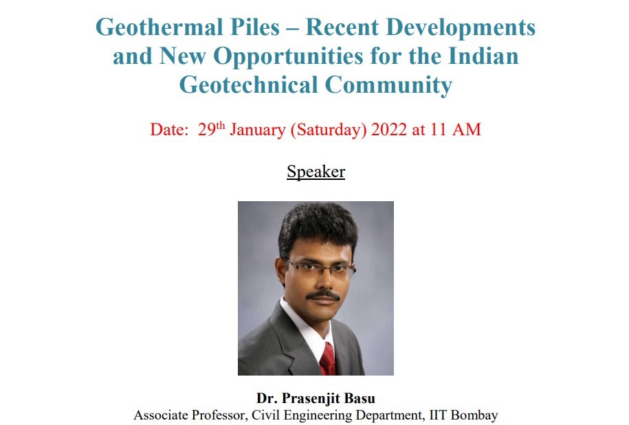 Webinar on Geothermal Piles – Recent Developments and New Opportunities for the Indian Geotechnical Community