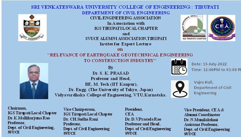 Expert lecture  on “Relevance Of Earthquake Geotechnical Engineering to Construction Industry”