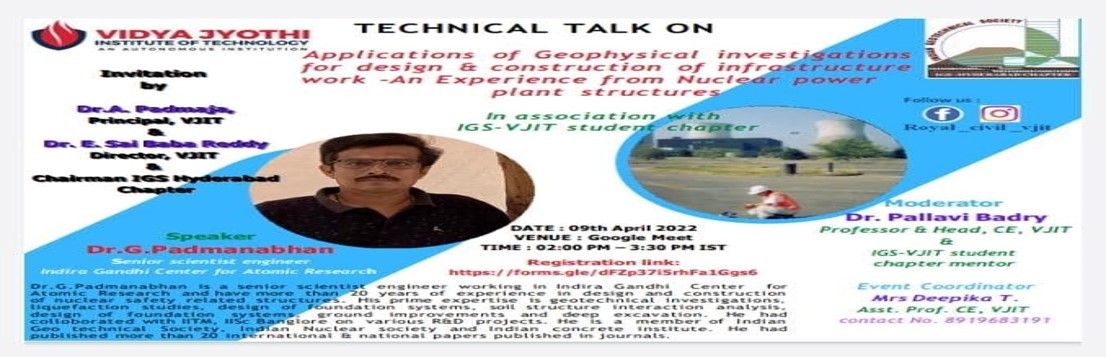 Technical Talk on Applications of Geophysical investigations